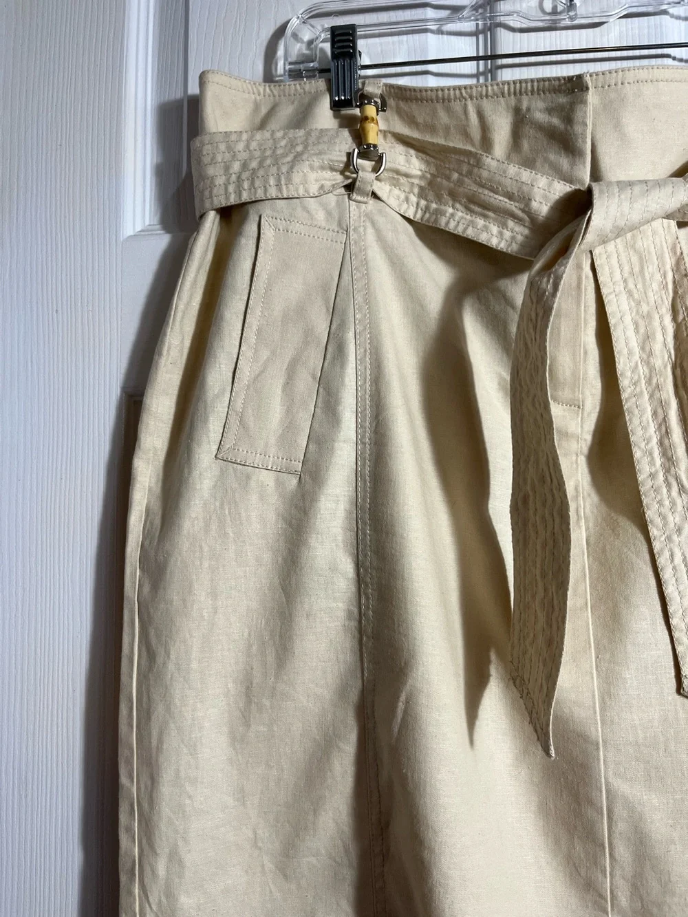 NWT New York and Co. Linen Cream Belted Linen-Blend Skirt 18